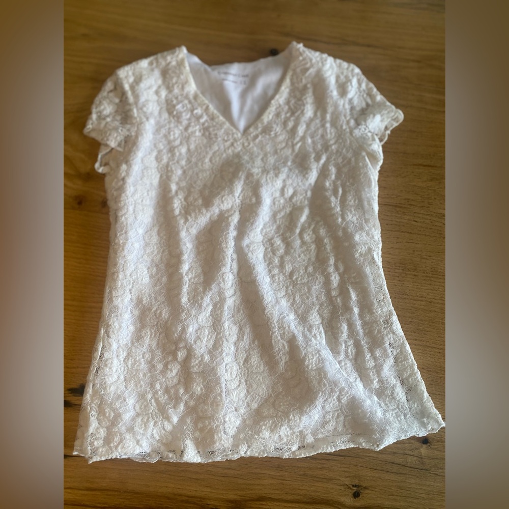 Coldwater Creek White Fitted Cap Sleeve‎ Blouse Women’s Small Preloved